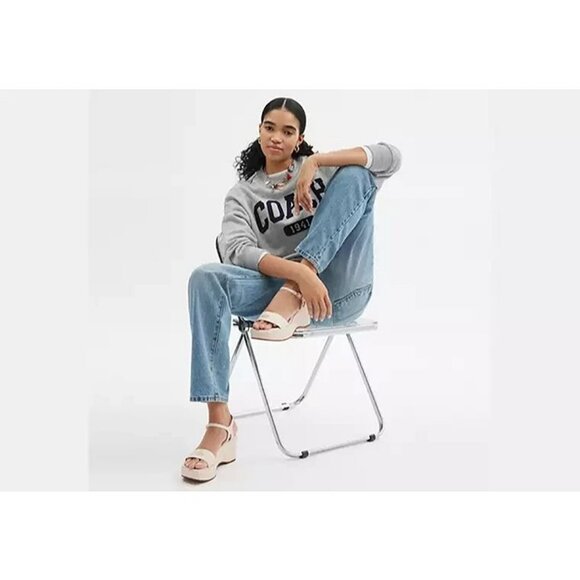 Coach Gale Platform Wedge Sandals Women’s Chalk Leather Logo Ankle Strap - Picture 4 of 4